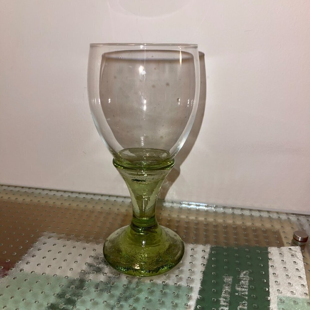 Fire Light Wine Glass Olive Green Goblet Handmade Recycled Signed